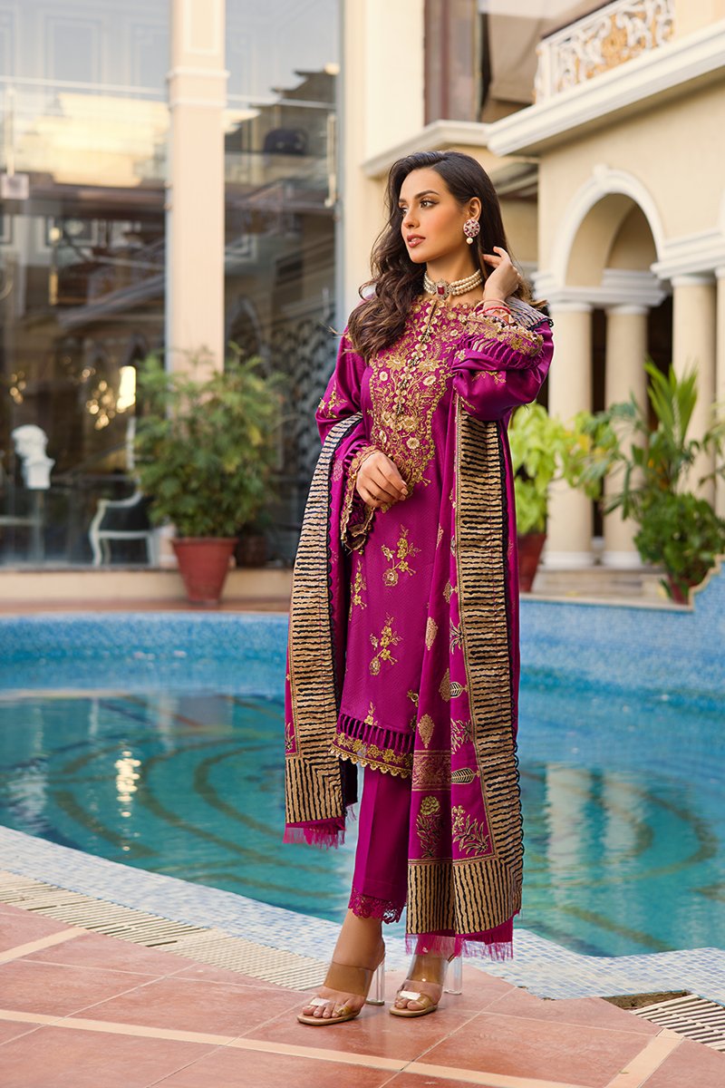Rang Rasiya Premium Winter Unstitched 3pc Embroidered Suit D-11 Roshanay - FaisalFabrics.pk