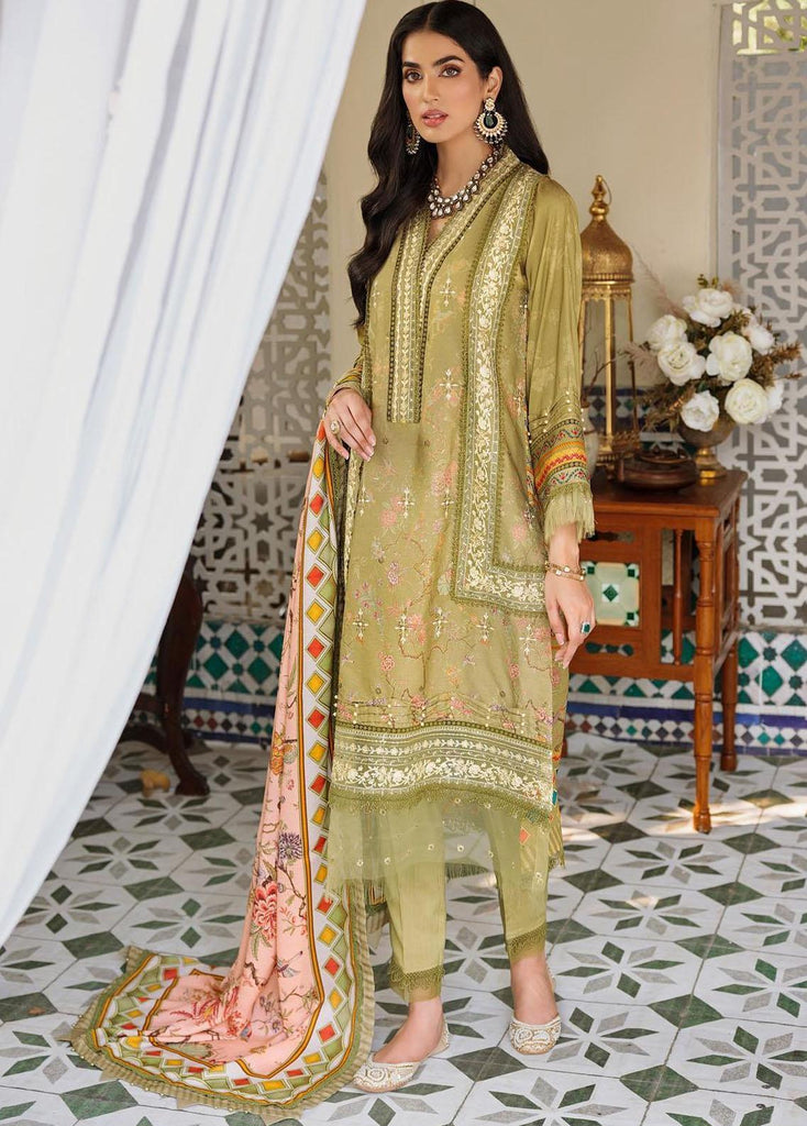 Noor by Saadia Asad Embroidered Lawn Chikankari Unstitched 3 Piece Suit - SA25ELC - D8 - Green - Festive Collection