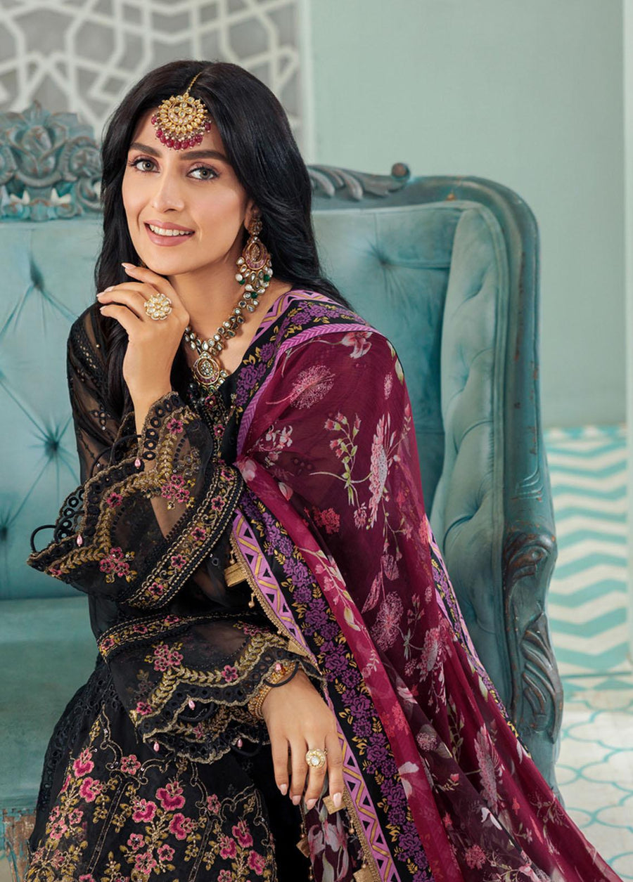 Noor By Saadia Asad Embroidered Chiffon Unstitched 3 Piece Suits - D8