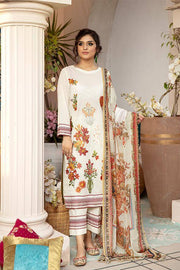 Zoha Festive Premium Embroidered Lawn Unstitched 3pc Suit D95-Off White - FaisalFabrics.pk