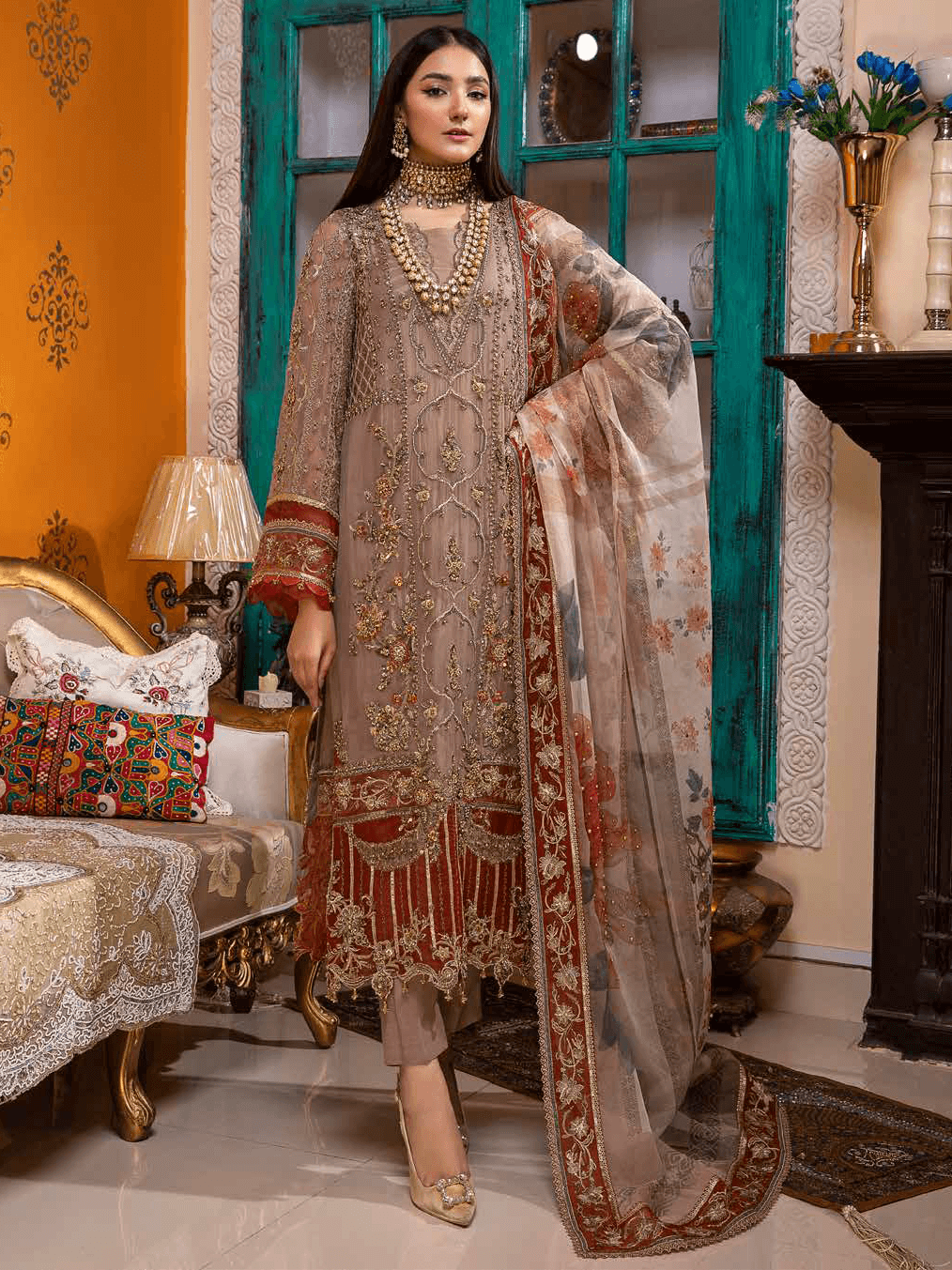 Charizma Dastan-e-Jashan Unstitched Formal Chiffon 3Pc Suit DJ-09 Charizma Dastan-e-Jashan Unstitched Formal Chiffon 3Pc Suit DJ-09