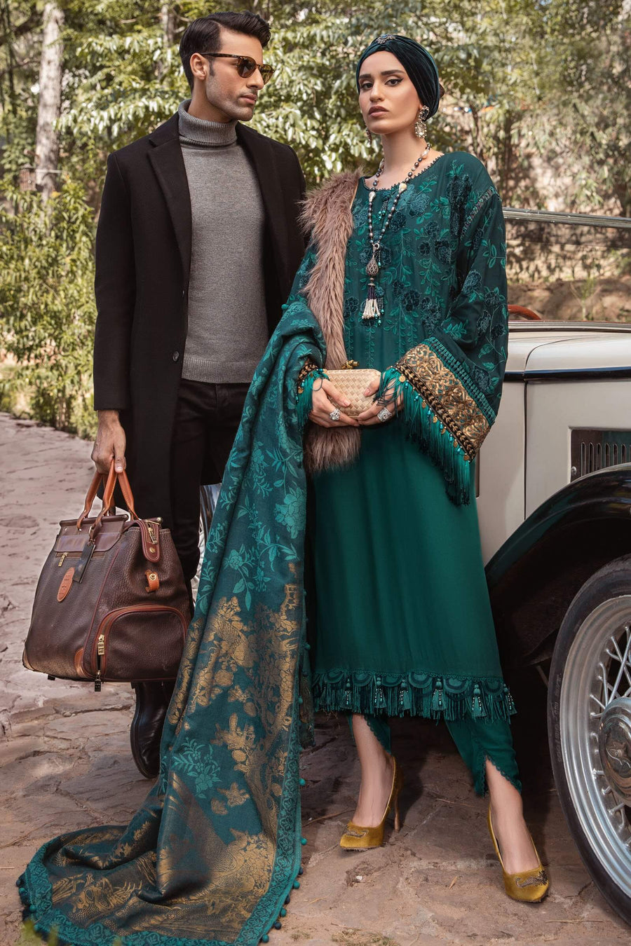 Maria B Winter Linen Unstitched Embroidered 3Pc Suit DL-1005-Teal