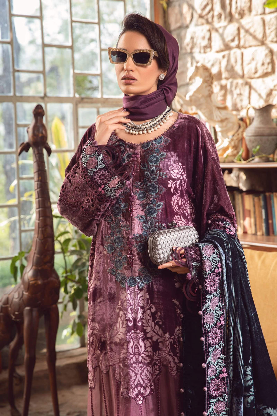Maria B Winter Linen Unstitched Embroidered 3Pc Suit DL-1006-Dul Lilac