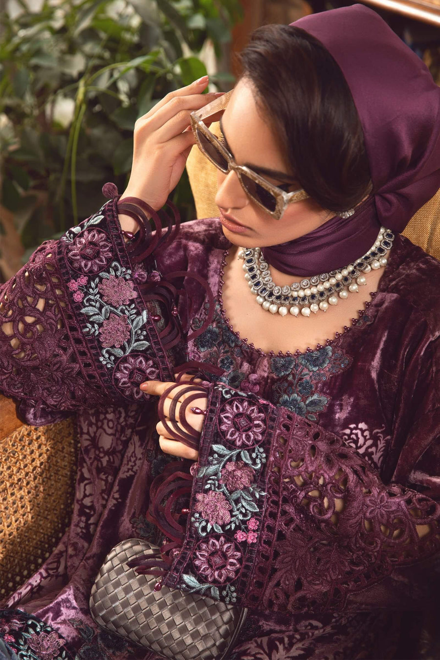 Maria B Winter Linen Unstitched Embroidered 3Pc Suit DL-1006-Dul Lilac