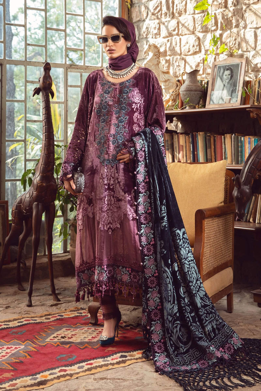 Maria B Winter Linen Unstitched Embroidered 3Pc Suit DL-1006-Dul Lilac