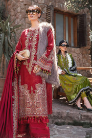 Maria B Winter Linen Unstitched Embroidered 3Pc Suit DL-1008-Maroon