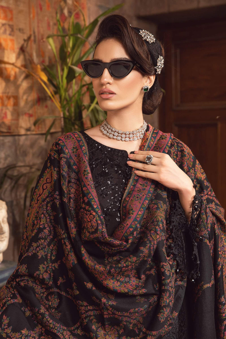 Maria B Winter Linen Unstitched Embroidered 3Pc Suit DL-1012-Black