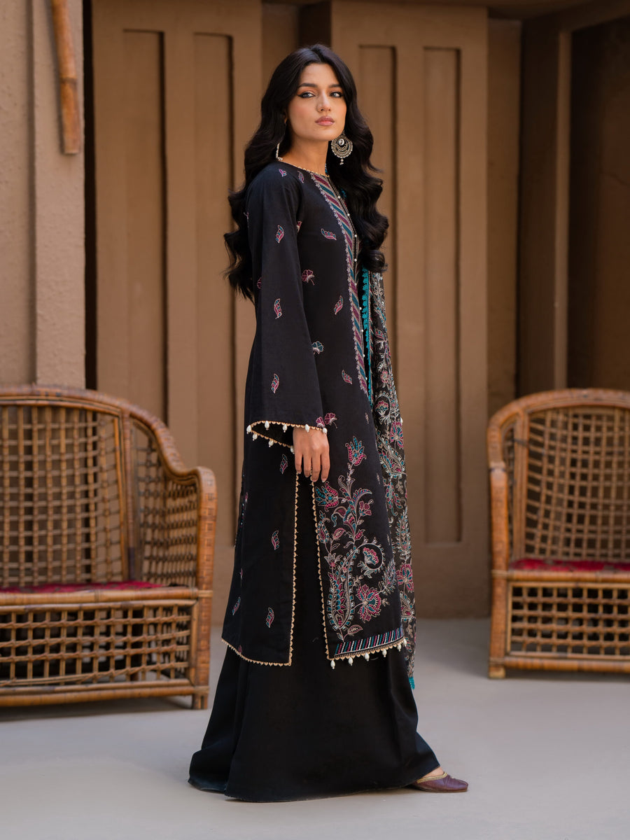 Surmai by Humdum Unstitched Embroidered Lawn Karandi 3Pc Suit D-01
