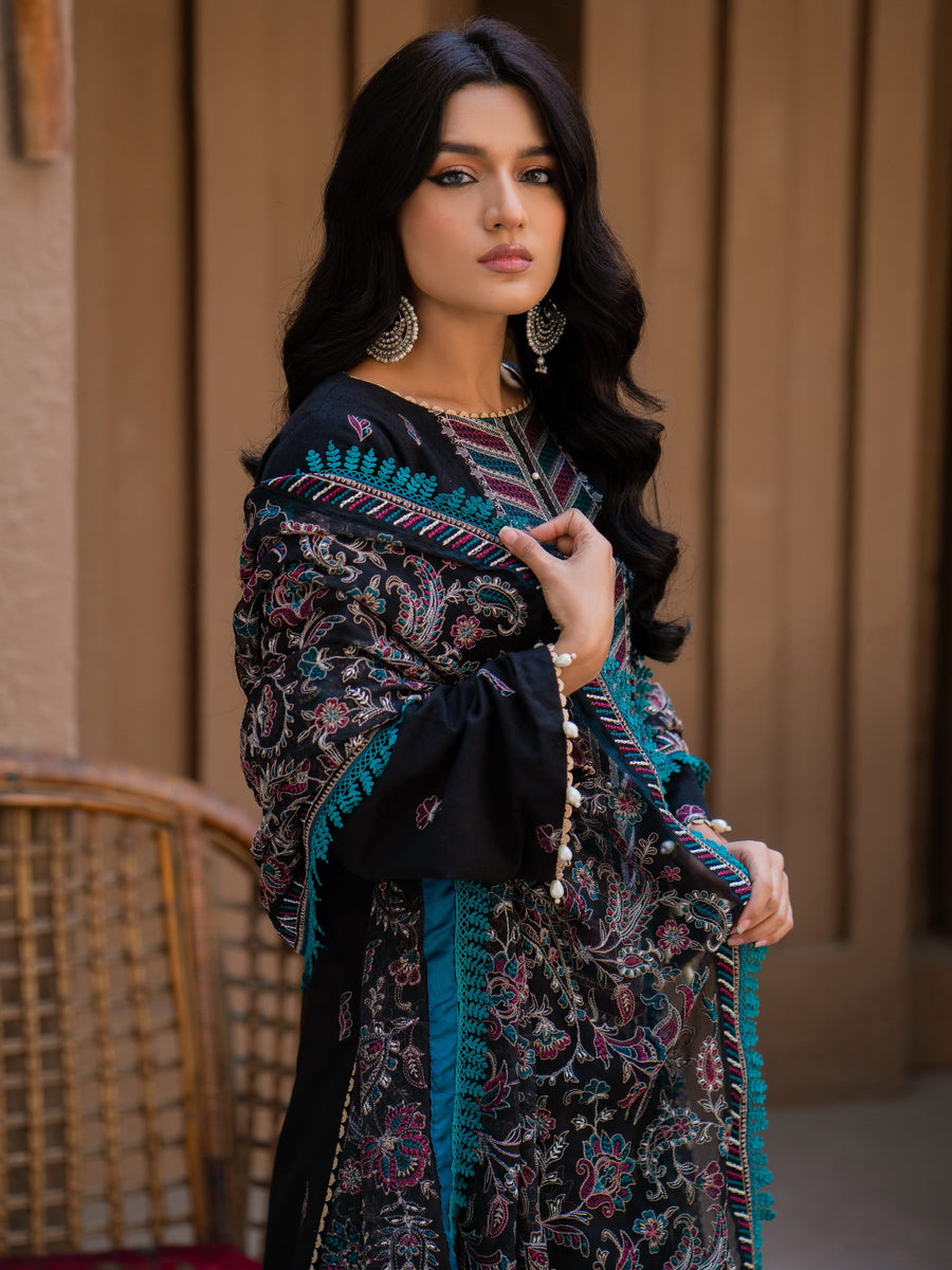 Surmai by Humdum Unstitched Embroidered Lawn Karandi 3Pc Suit D-01
