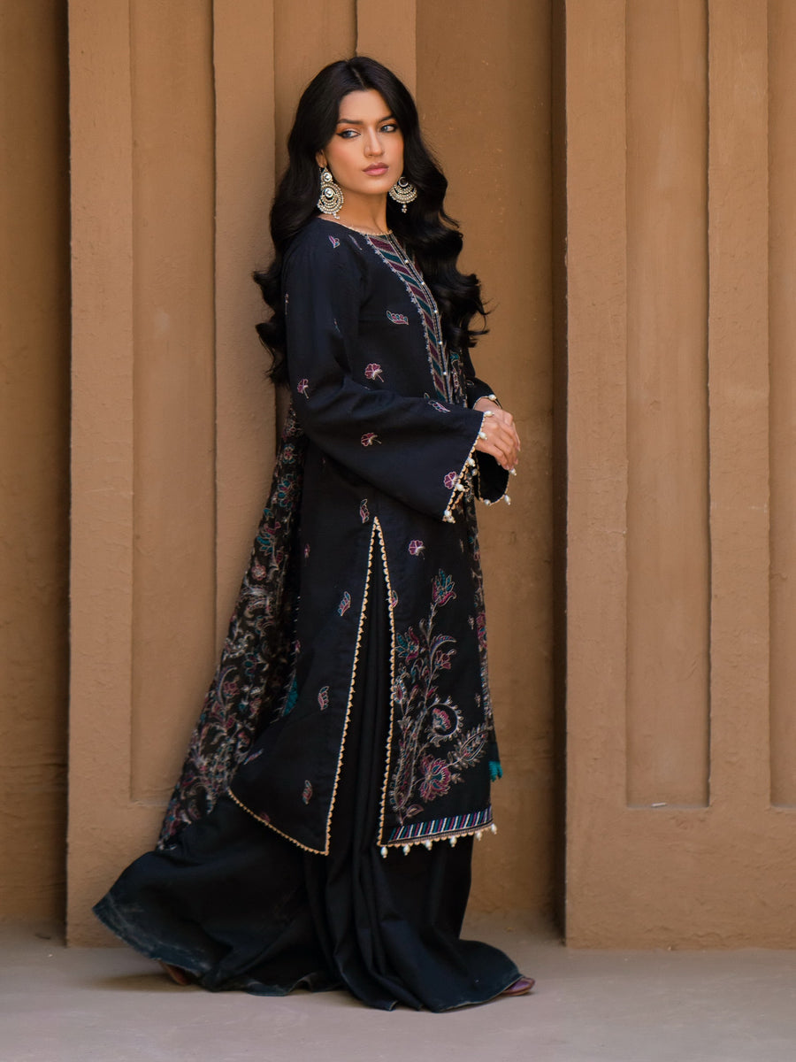 Surmai by Humdum Unstitched Embroidered Lawn Karandi 3Pc Suit D-01
