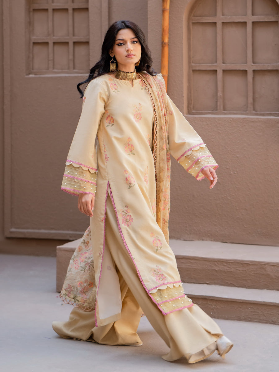 Surmai by Humdum Unstitched Embroidered Lawn Karandi 3Pc Suit D-07