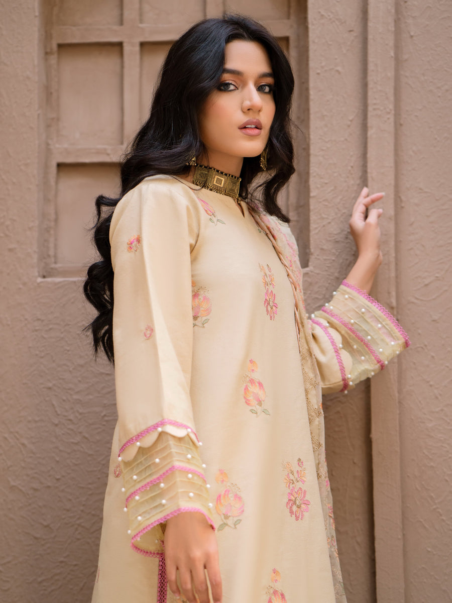 Surmai by Humdum Unstitched Embroidered Lawn Karandi 3Pc Suit D-07
