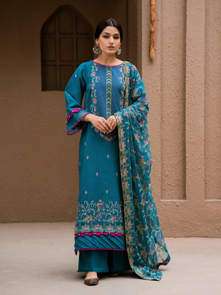 Surmai by Humdum Unstitched Embroidered Lawn Karandi 3Pc Suit D-04