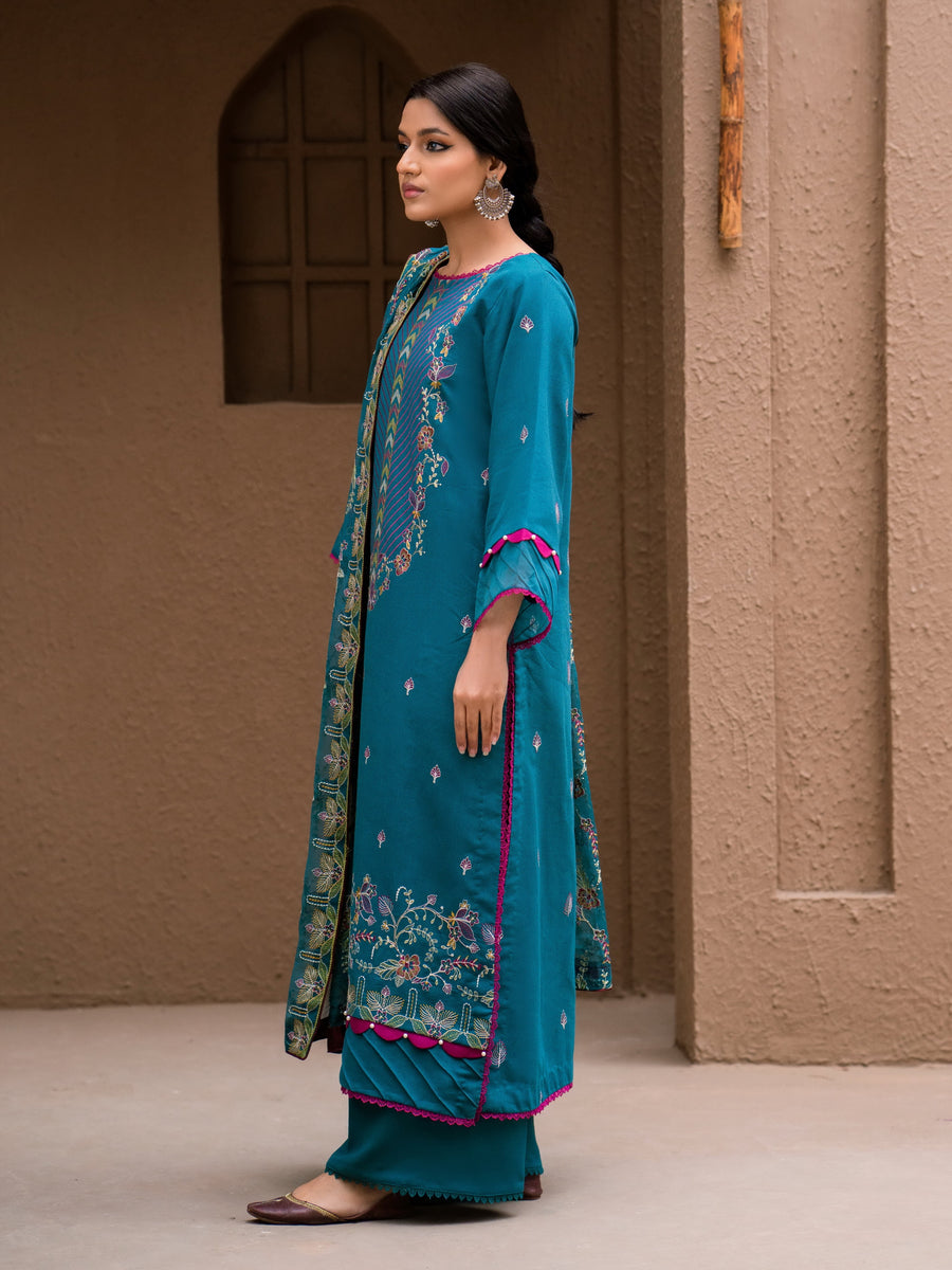 Surmai by Humdum Unstitched Embroidered Lawn Karandi 3Pc Suit D-04