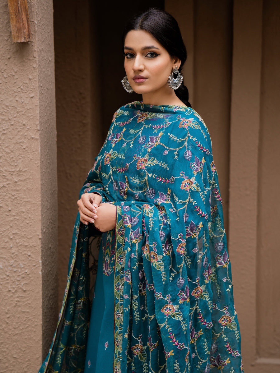 Surmai by Humdum Unstitched Embroidered Lawn Karandi 3Pc Suit D-04
