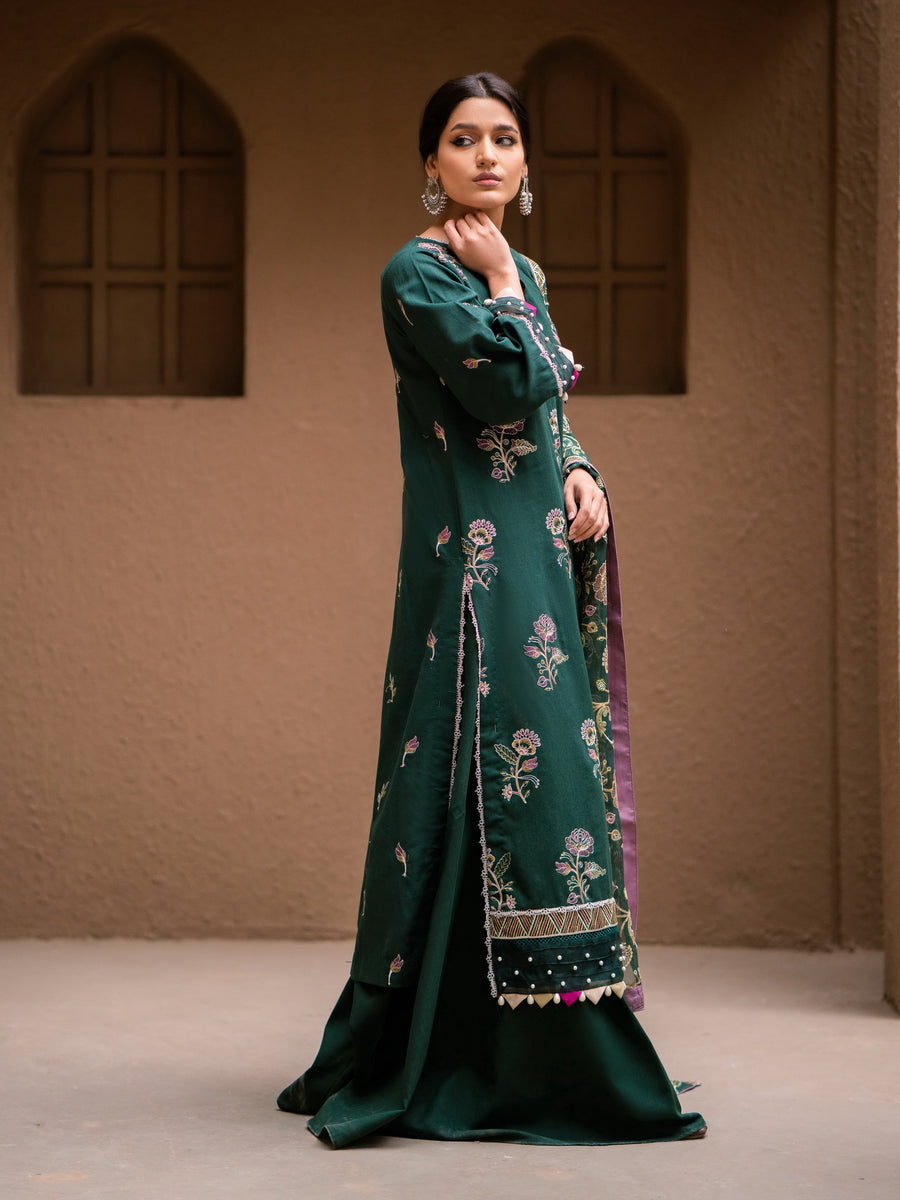 Surmai by Humdum Unstitched Embroidered Lawn Karandi 3Pc Suit D-08