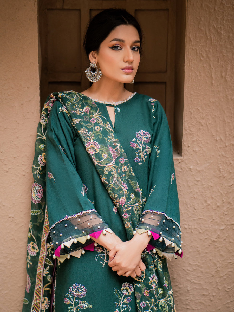 Surmai by Humdum Unstitched Embroidered Lawn Karandi 3Pc Suit D-08