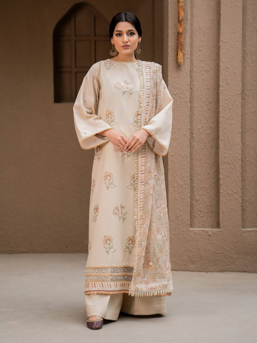 Surmai by Humdum Unstitched Embroidered Lawn Karandi 3Pc Suit D-10
