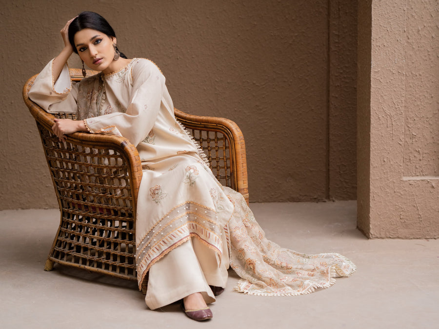 Surmai by Humdum Unstitched Embroidered Lawn Karandi 3Pc Suit D-10