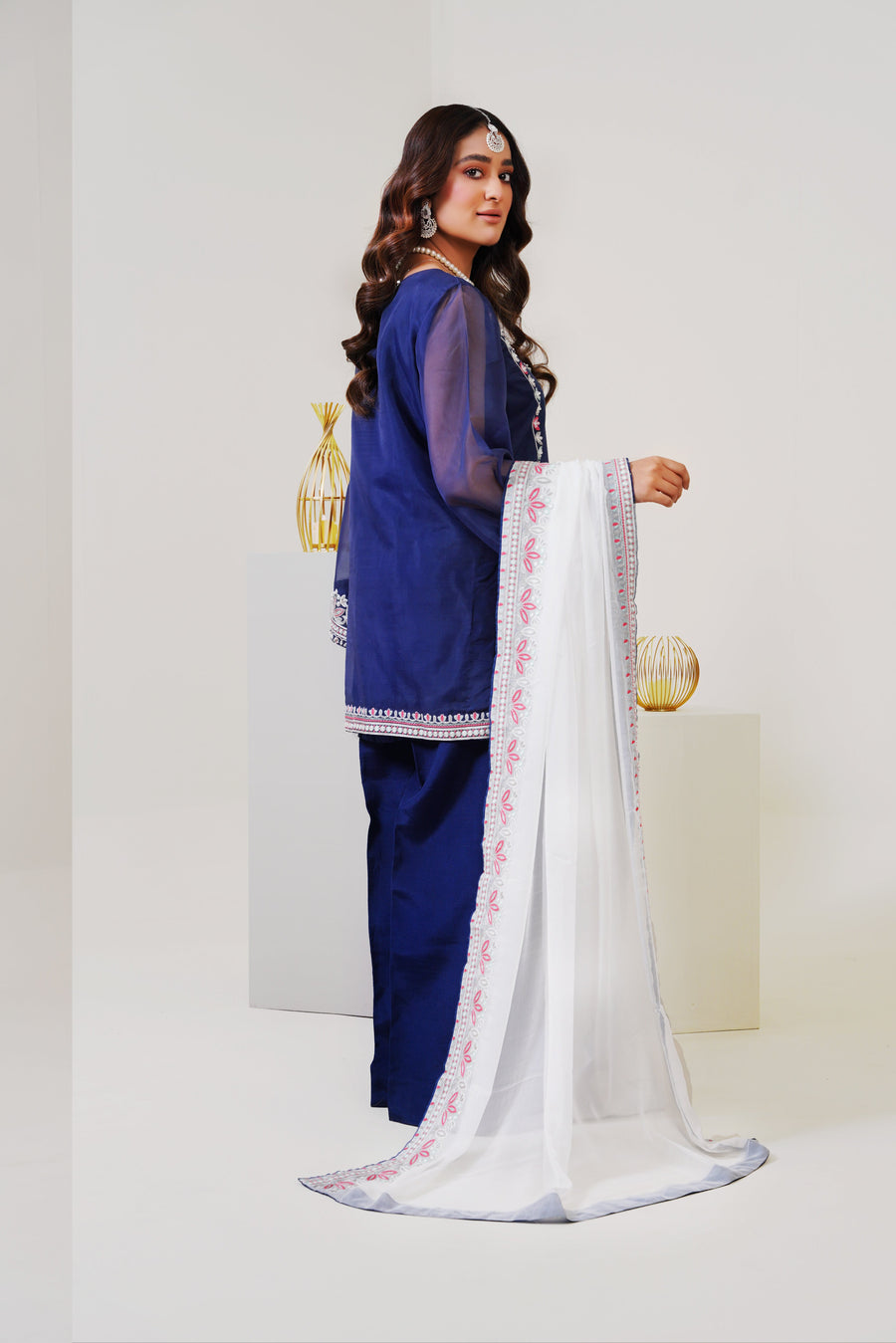Surmai Festive Story Premium Luxury Pret Embroidered Organza 3PC Suit - Floraleal