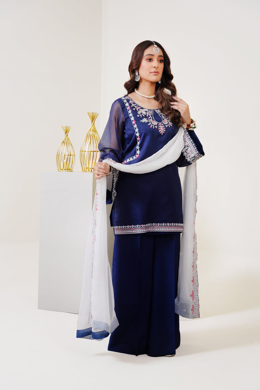 Surmai Festive Story Premium Luxury Pret Embroidered Organza 3PC Suit - Floraleal