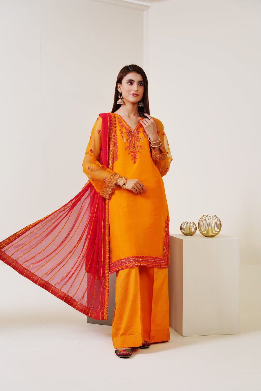 Surmai Festive Story Premium Luxury Pret Embroidered Organza 3PC Suit - Tropical