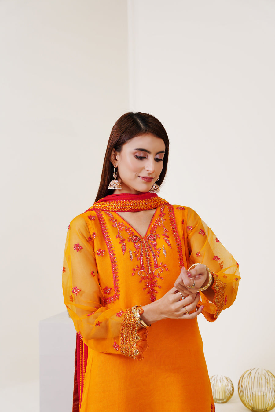 Surmai Festive Story Premium Luxury Pret Embroidered Organza 3PC Suit - Tropical