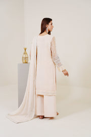 Surmai Festive Story Premium Luxury Pret Embroidered Organza 3PC Suit - PearlWhite