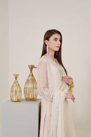 Surmai Festive Story Premium Luxury Pret Embroidered Organza 3PC Suit - PearlWhite