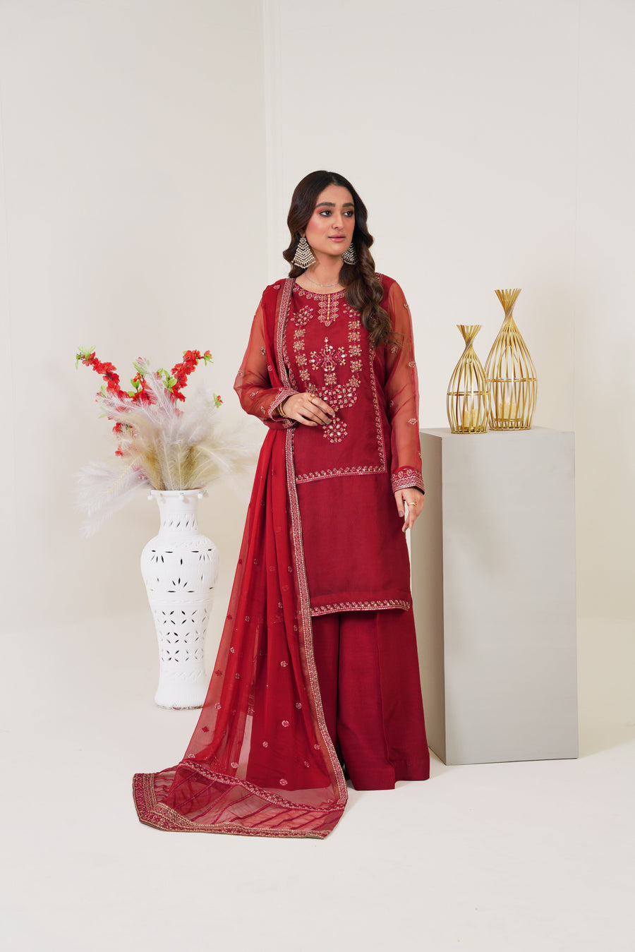 Surmai Festive Story Premium Luxury Pret Embroidered Organza 3PC Suit - Blush
