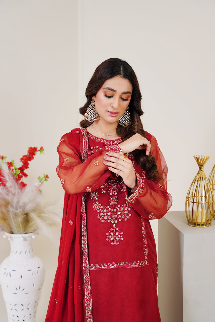 Surmai Festive Story Premium Luxury Pret Embroidered Organza 3PC Suit - Blush
