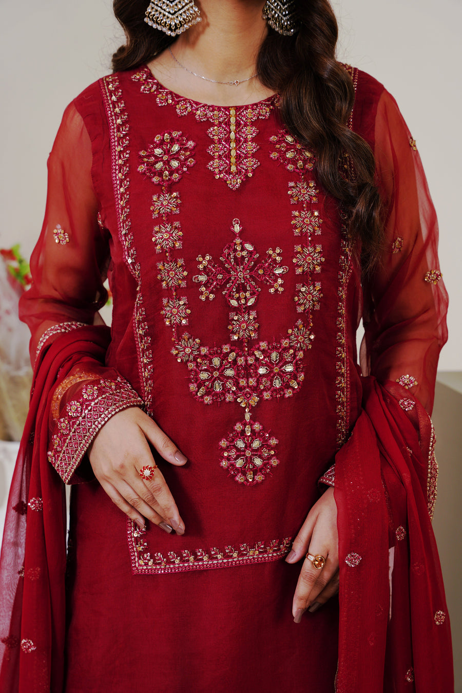Surmai Festive Story Premium Luxury Pret Embroidered Organza 3PC Suit - Blush