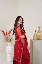 Surmai Festive Story Premium Luxury Pret Embroidered Organza 3PC Suit - Blush