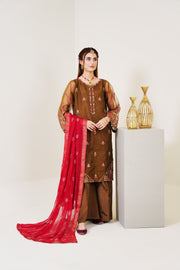 Surmai Festive Story Premium Luxury Pret Embroidered Organza 3PC Suit - Hazel
