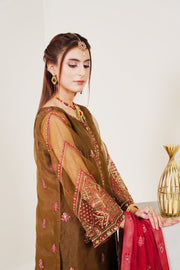 Surmai Festive Story Premium Luxury Pret Embroidered Organza 3PC Suit - Hazel