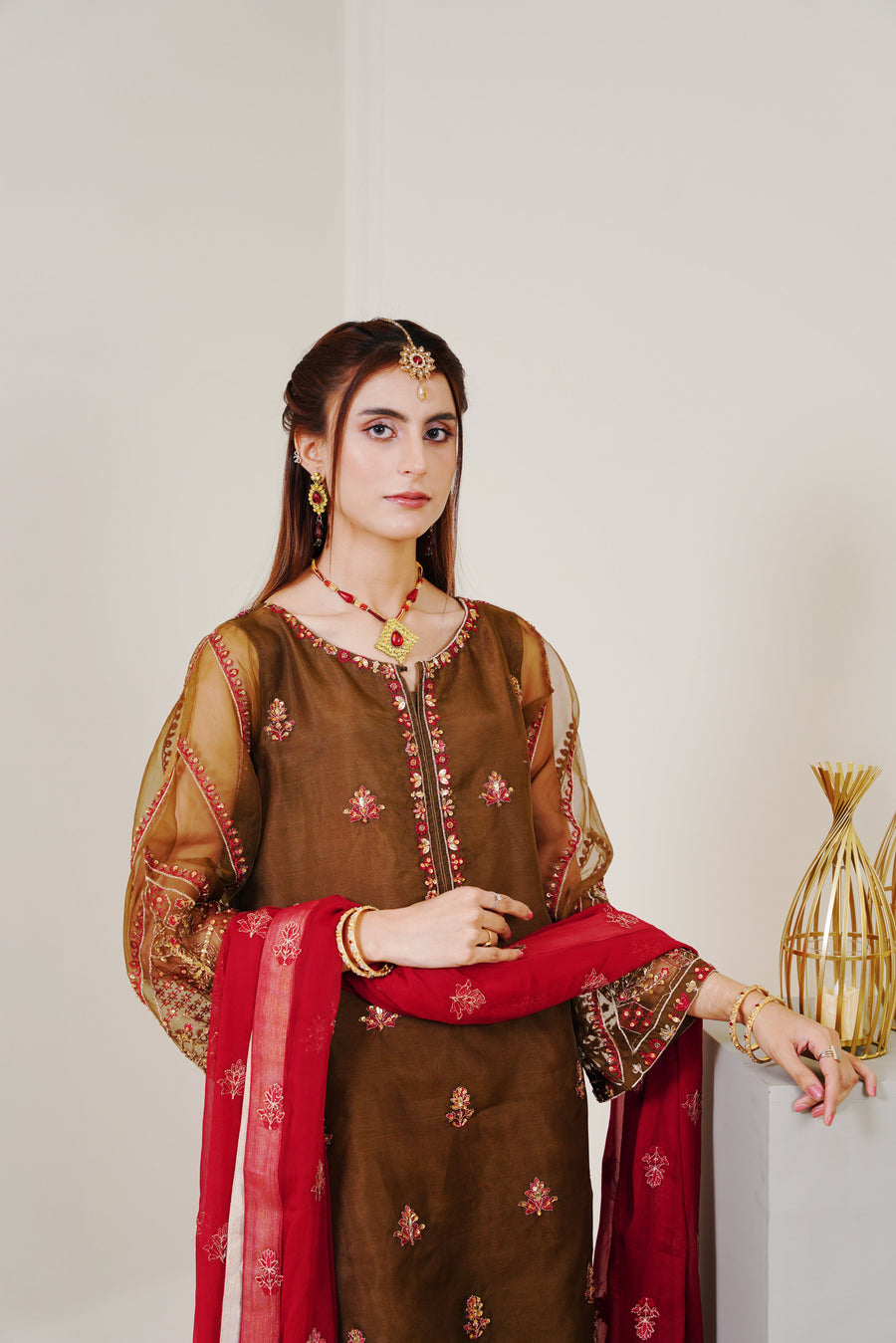 Surmai Festive Story Premium Luxury Pret Embroidered Organza 3PC Suit - Hazel