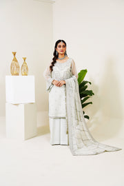 Surmai Festive Story Premium Luxury Pret Embroidered Organza 3PC Suit - Mist