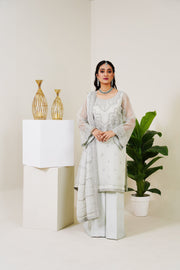 Surmai Festive Story Premium Luxury Pret Embroidered Organza 3PC Suit - Mist