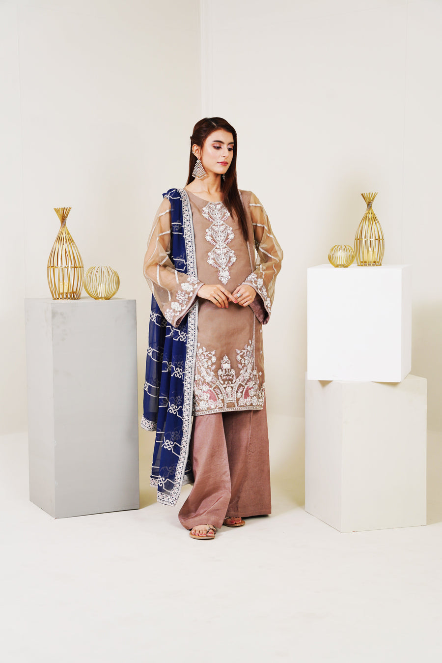 Surmai Festive Story Premium Luxury Pret Embroidered Organza 3PC Suit - Lilac