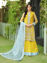 Nuriyaa Gusel Luxury Formal Embroidered Net 4 Piece Suit - Azure