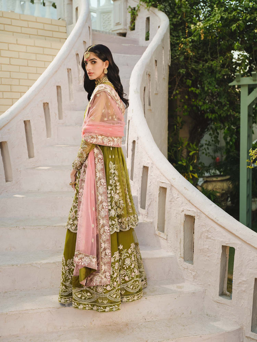 Nuriyaa Gusel Luxury Formal Embroidered Net 4 Piece Suit - Yesil