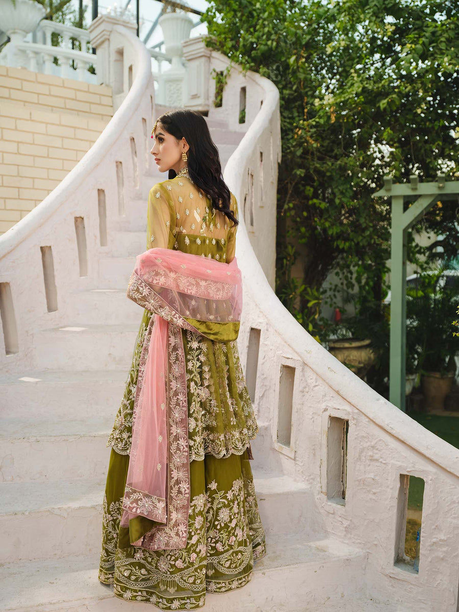 Nuriyaa Gusel Luxury Formal Embroidered Net 4 Piece Suit - Yesil