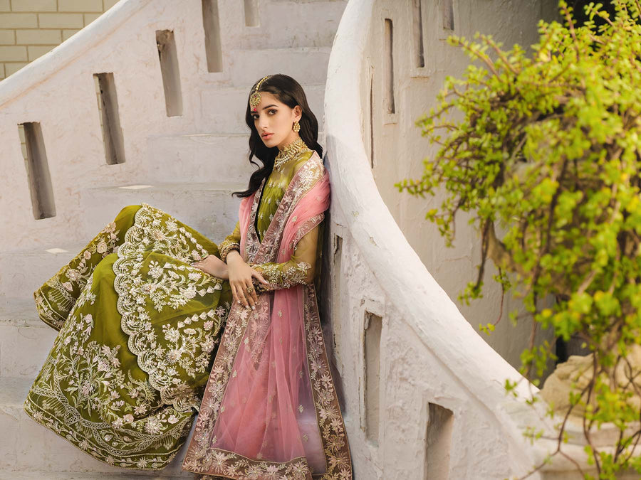 Nuriyaa Gusel Luxury Formal Embroidered Net 4 Piece Suit - Yesil