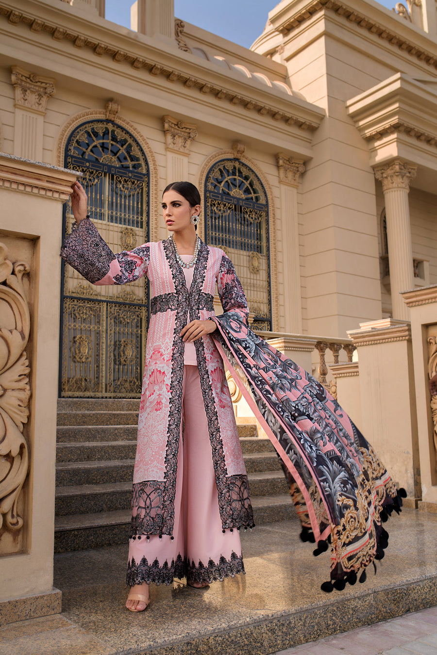 REIGN Embroidered Luxury Lawn Unstitched 3Pc Suit - ROSE