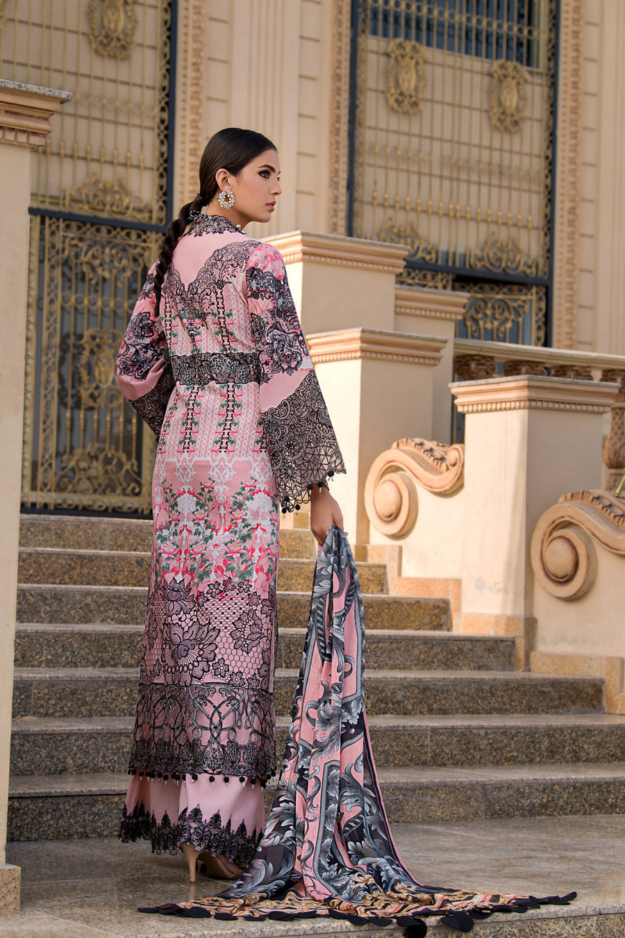 REIGN Embroidered Luxury Lawn Unstitched 3Pc Suit - ROSE