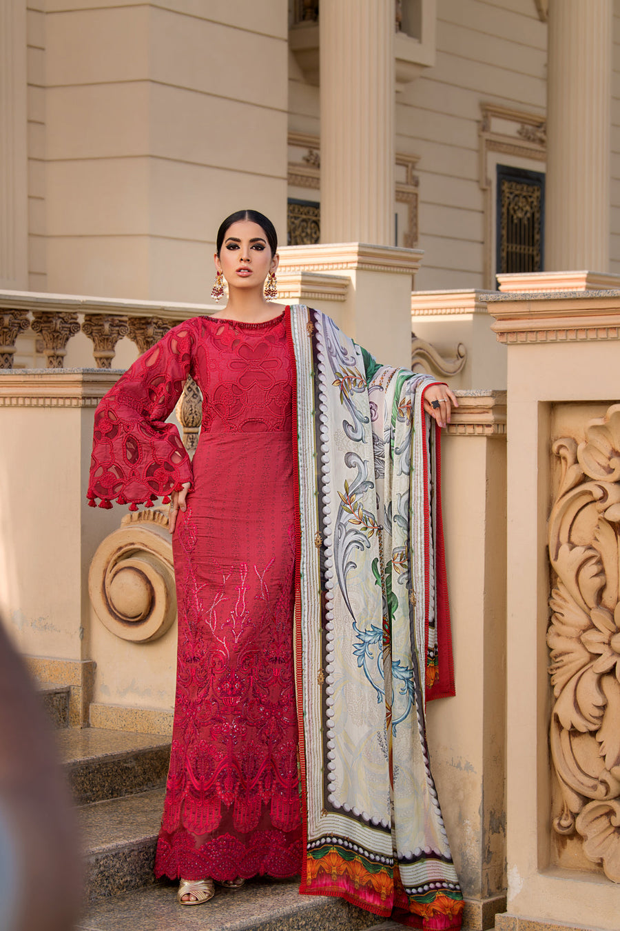 REIGN Embroidered Luxury Lawn Unstitched 3Pc Suit - GARNET