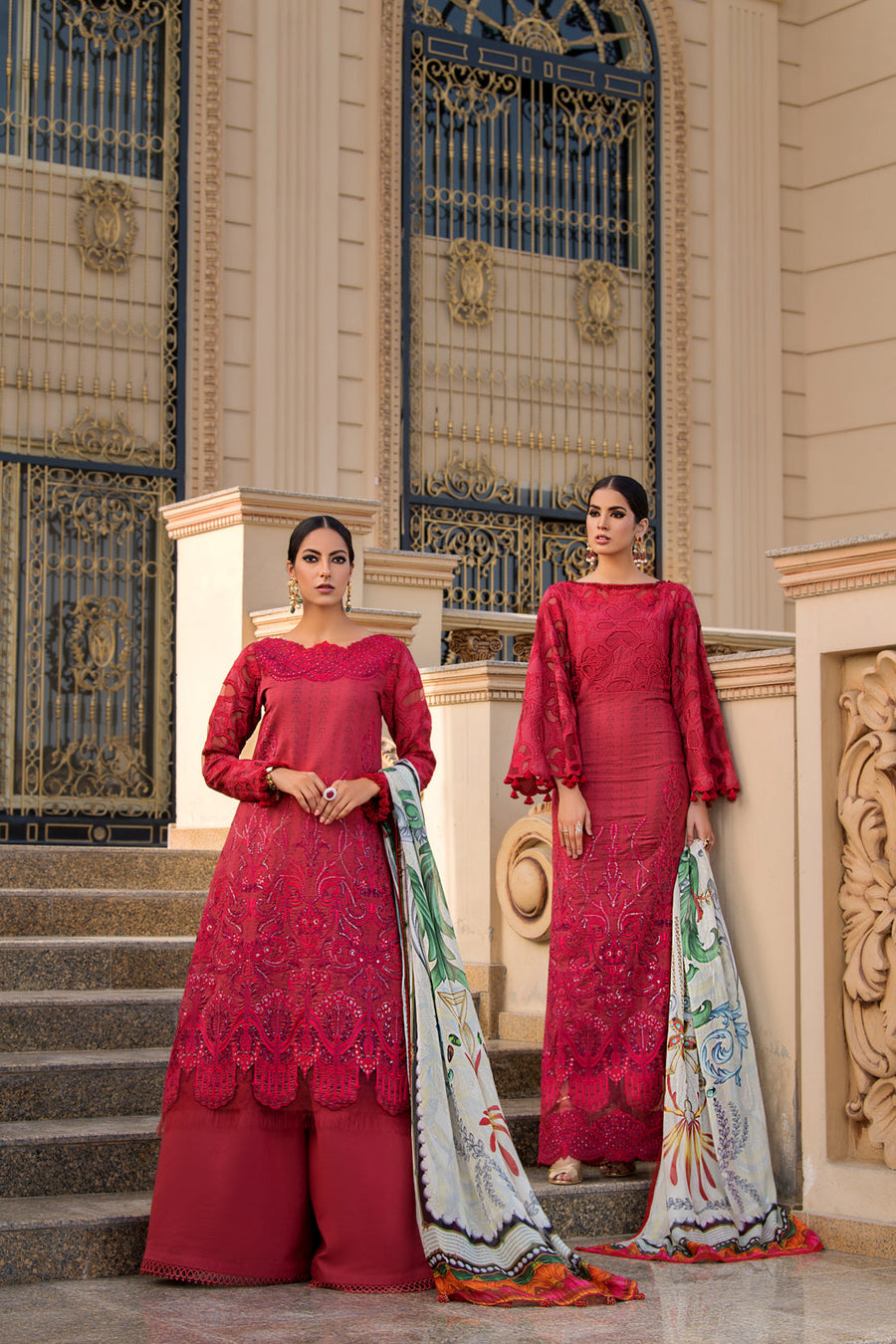 REIGN Embroidered Luxury Lawn Unstitched 3Pc Suit - GARNET