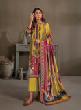 LALA Textiles Sana & Samia Embroidered Woolen 3Pc Suit D-09 Daffodil