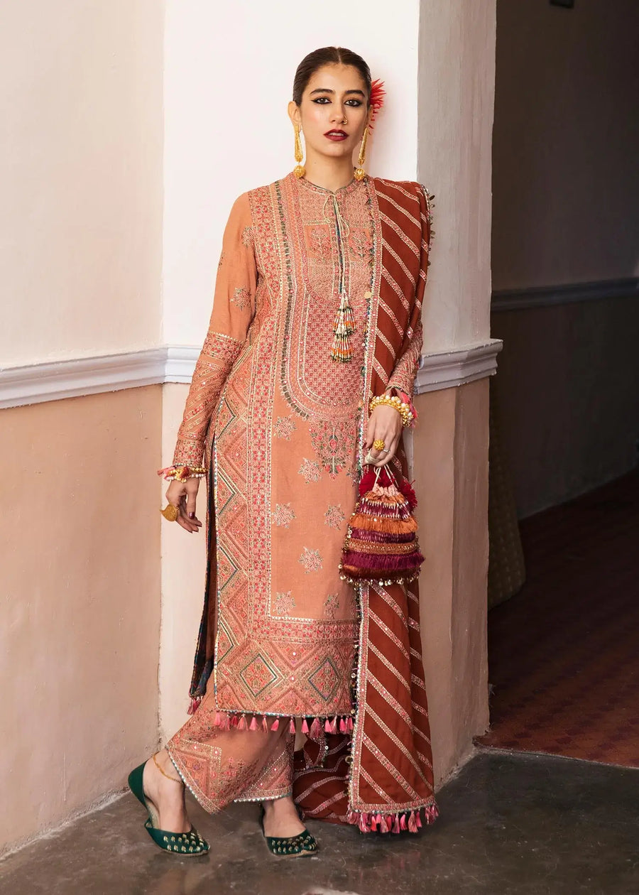 Hussain Rehar Karandi Autumn Winter Unstitched 3Pc Suit - Deep