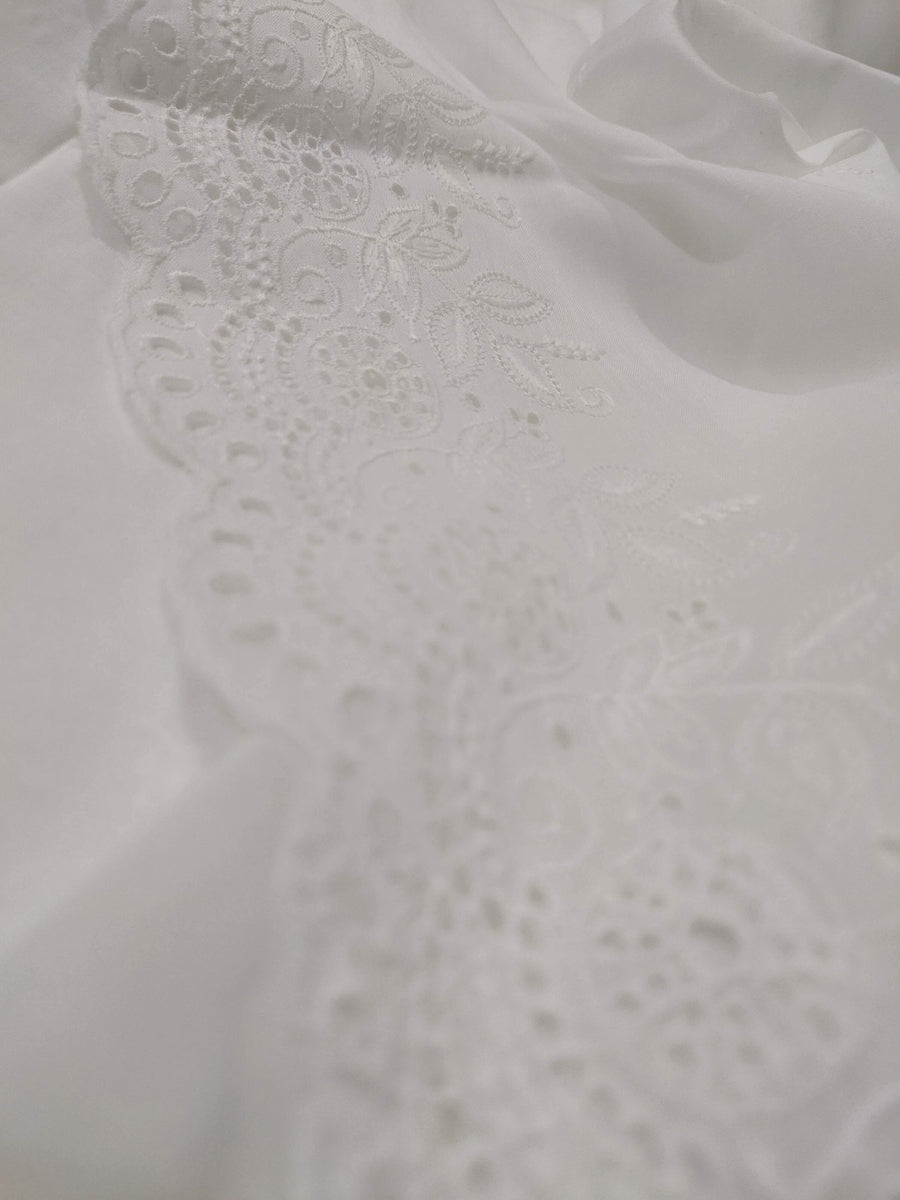 White Chikankari Embroidered Shawl Cotton Lawn Fabric DP-03 - FaisalFabrics.pk